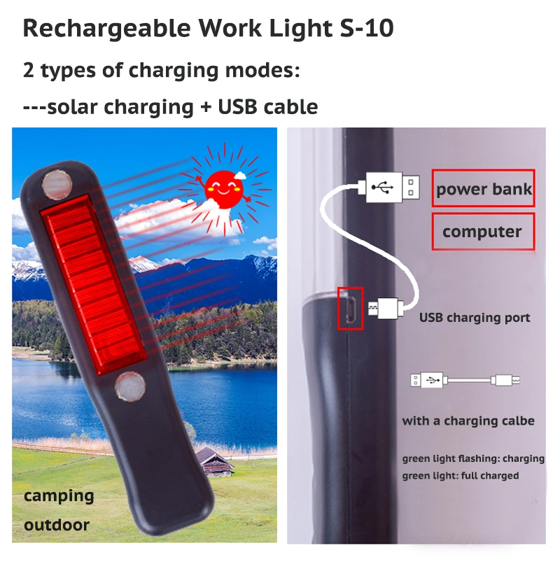 Solar recargable LED de luz de trabajo de carga USB para casos de emergencia