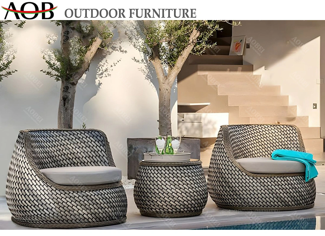 Beige Color Outdoor Garden Furniture Leisure Chair Set with Sunbrella Cushion