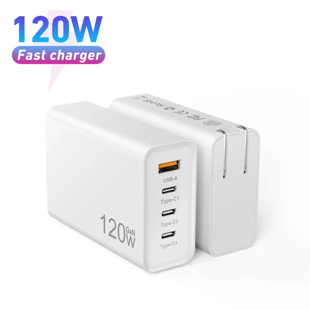 Carregador GAN para computador portátil de telefone super rápido tipo de carregamento rápido USB Carregador de computador portátil GAN de 120 W com adaptador C e todos os smartphones Tampão