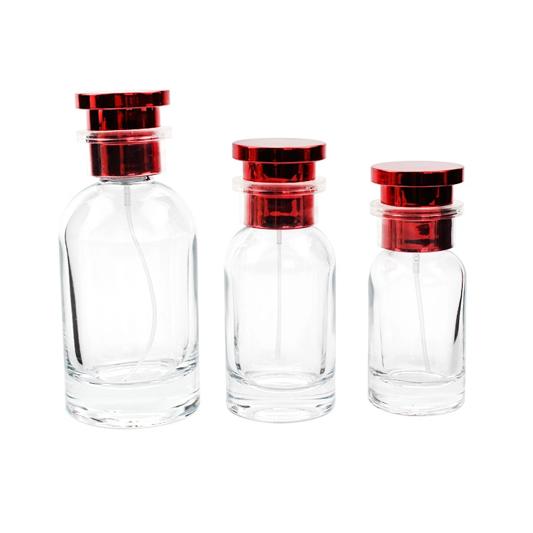 30ml 50ml 100ml Free Sample Round Glass Perfume Bottle with Red Lid