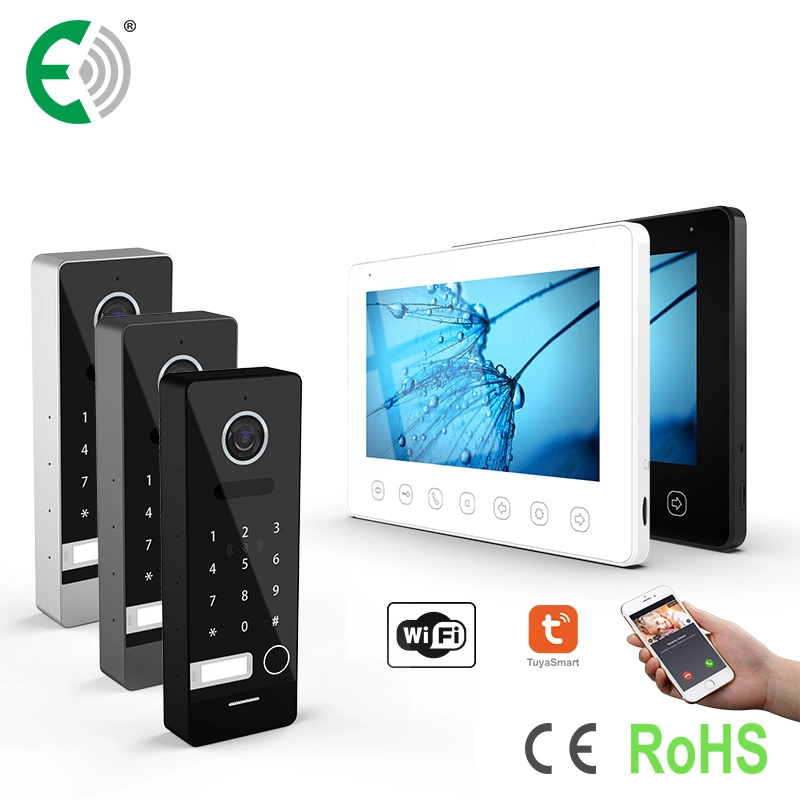 4-Wire HD WiFi 7"Touch Buttons Video Doorphone with Password&Card Unlock Doorbell