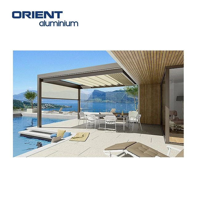 Orient High quality/High cost performance  Outdoor Remote Control Louvered Roof Gazebo Used Arches Arbours Pergolas Aluminium Kits Retractable for Sale China Supplier