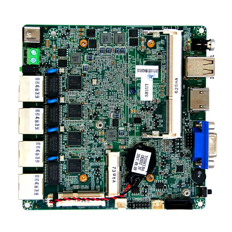 Computer Motherboard Desktop DDR3 SATA Mini PC Board 4LAN HD VGA 2USB Onboard CPU DC 12V Mini PC Barebone