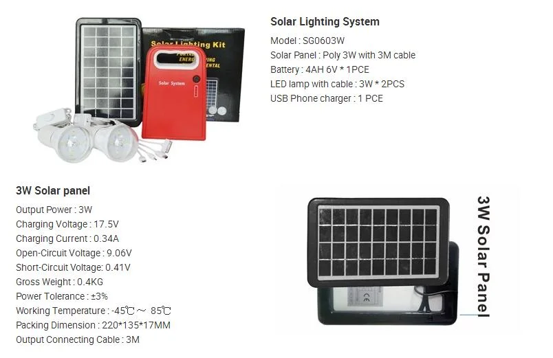 Iluminación portátil Interior recargable Mini sistema de iluminación solar 3W con LED