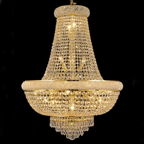 Французской Империи Gold хрустальной люстрой и современной Chrome Crystal освещение висящих осветительные приборы СВЕТОД подвески обеденный зал хрустальная люстра лампа
