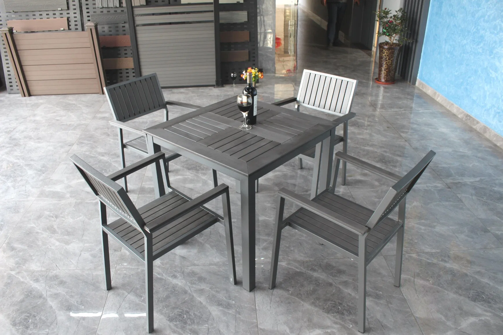 Modern Design Waterproof Outdoor Furniture Wood Plastic Garden Set Table and Chairs