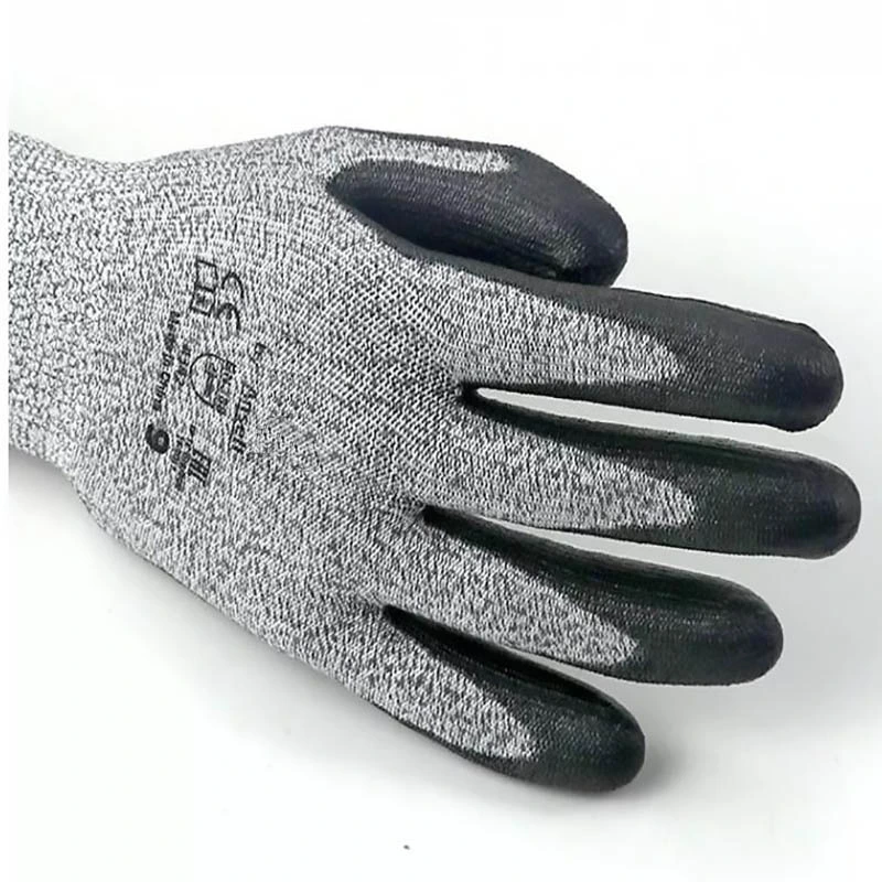 En388 4 Anti Cut Safety Nitrile with Finger Protection Grey Industrial Leather Protective Gym Hppe Gloves for Mechanic Gloves