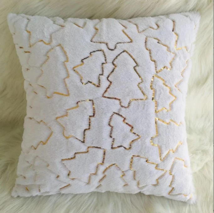 Plush Christmas Gold and Silver Sequin Embroidery Decorative Pillowcase Cross-Border Hotel Pillow Sofa Cushion Nocore