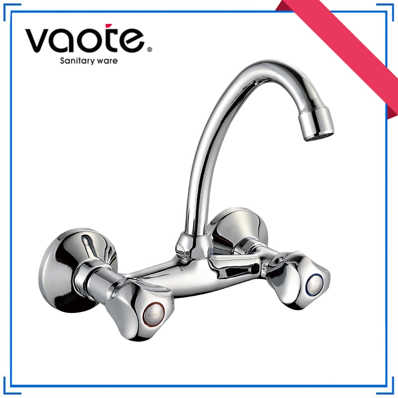 Double Handle Sink Mixer Kitchen Faucet Brass Tap (VT 61605)