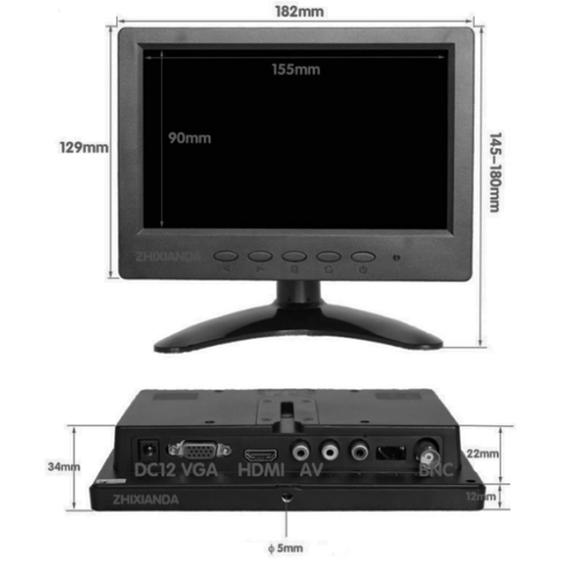 شاشة IPS عريضة بحجم 7 بوصات بدقة 1024*600 HDMI VGA AV USB Plastic شاشة LCD TFT VESA مثبتة بالحائط مزودة بـ CCTV