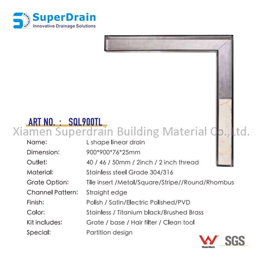 L Shape Bathroom Accessories Rain Water Drain with ISO9001 Certification