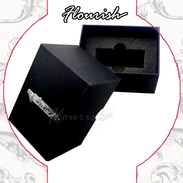 Black Color Rigid Cardboard Watch Jewelry Gift Packaging Box with Badge Decoration and Velvet Insert