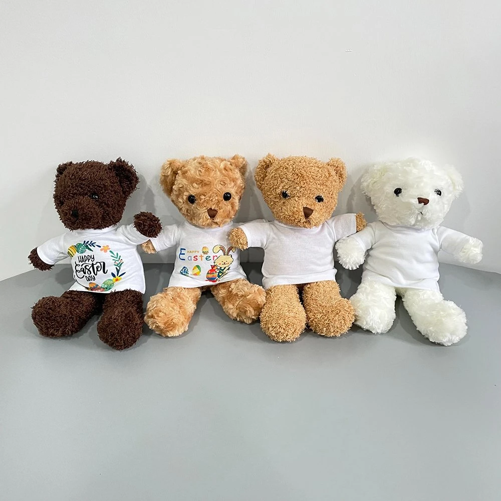 USA Warehouse Blank Sublimation Cute Plush Teddy Bear Toy Clothes Tee T Shirts Teddy Bear Plush Toy with White T Shirt 30 Cm