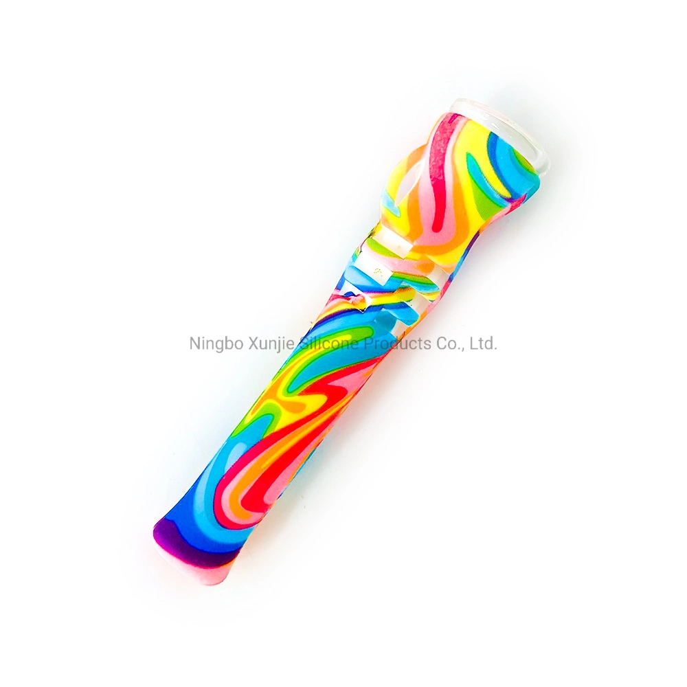 Print 4.0inches Silicone One Hitter with Glass Bowl Chillum Glass Straw One Hitter