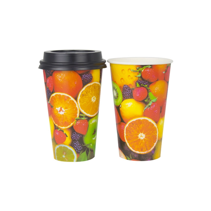 12oz Custom Printed Juice Paper Cup with Lid - Disposable Cold Drink Cup