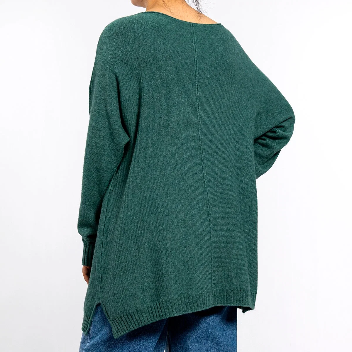 Autumn Knitting Round Collar Pocket Long Sleeve Pullover Green Long Sweaters for Women