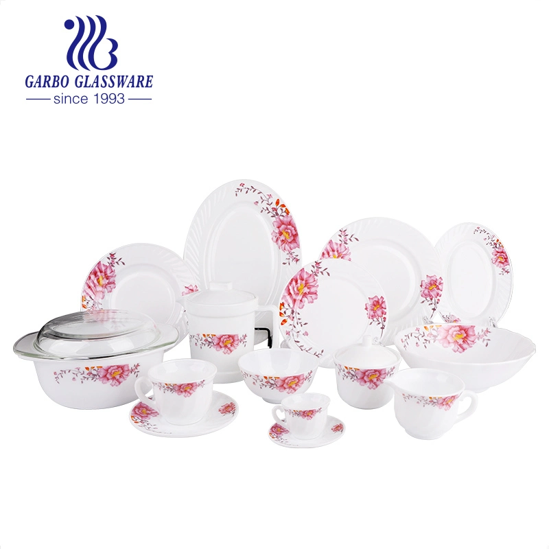 Promotion White Opal Glassware 58PCS Set hitzebeständiges Opal Glas Dinner Set Geschirr Geschirr Set