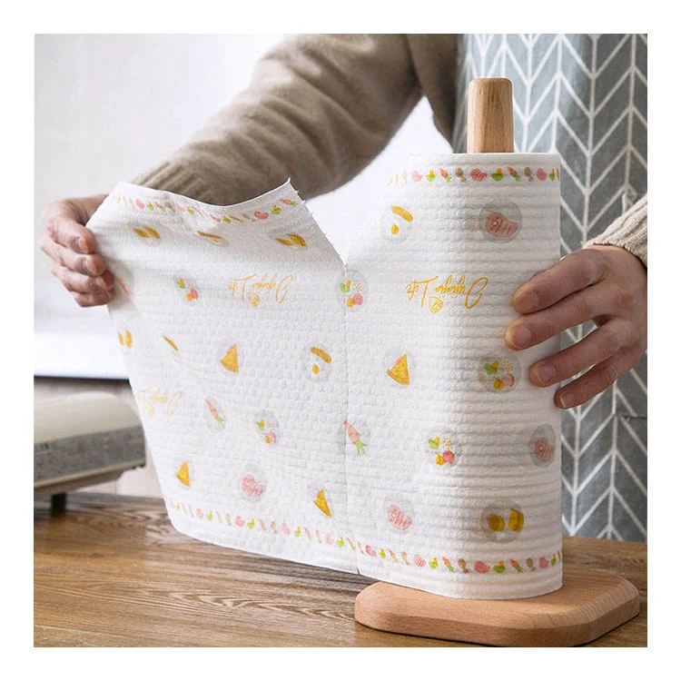 Absorbentes desechables toalla de papel de cocina de rodillo de madera con un bonito patrón Emboss