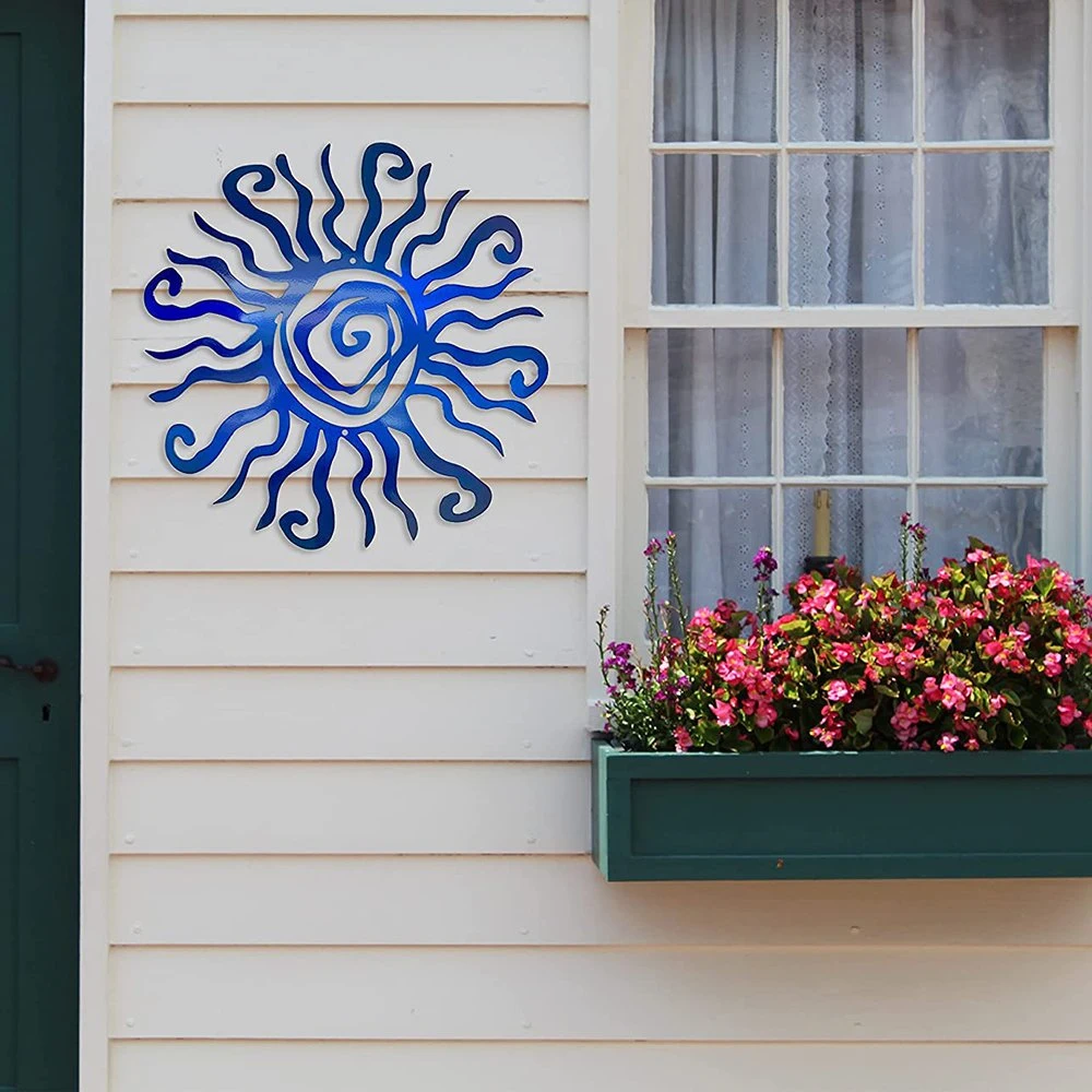 Blaue Wacky Sun PVC Wandkunst Innen Outdoor Dekoration Wand Skulptur - Ideal für Gartenhaus Bauernhaus Terrasse und Schlafzimmer Dekoration