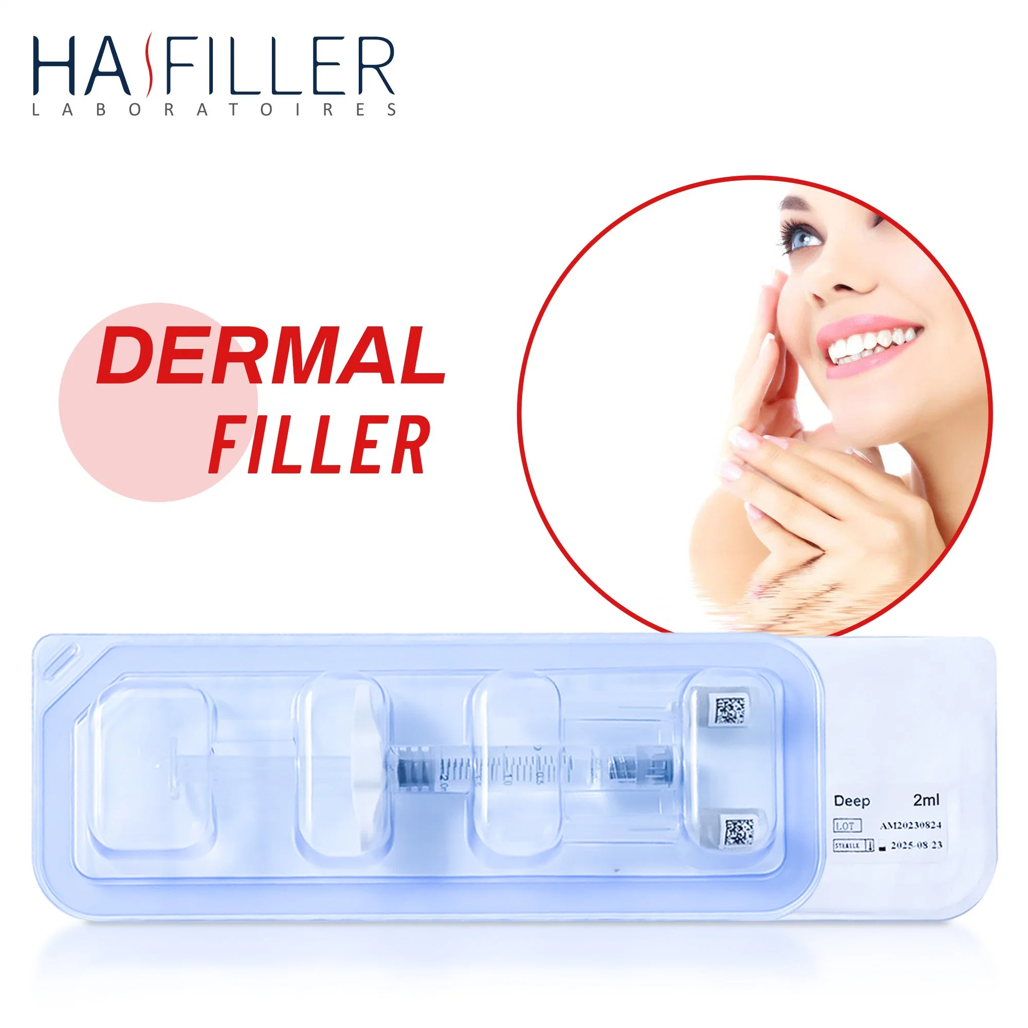 Injection faciale en chirurgie plastique approuvée ce, 2 ml de nasolabial Deep Lines Plie le remplissage dermique remplissage d'acide hyaluronique