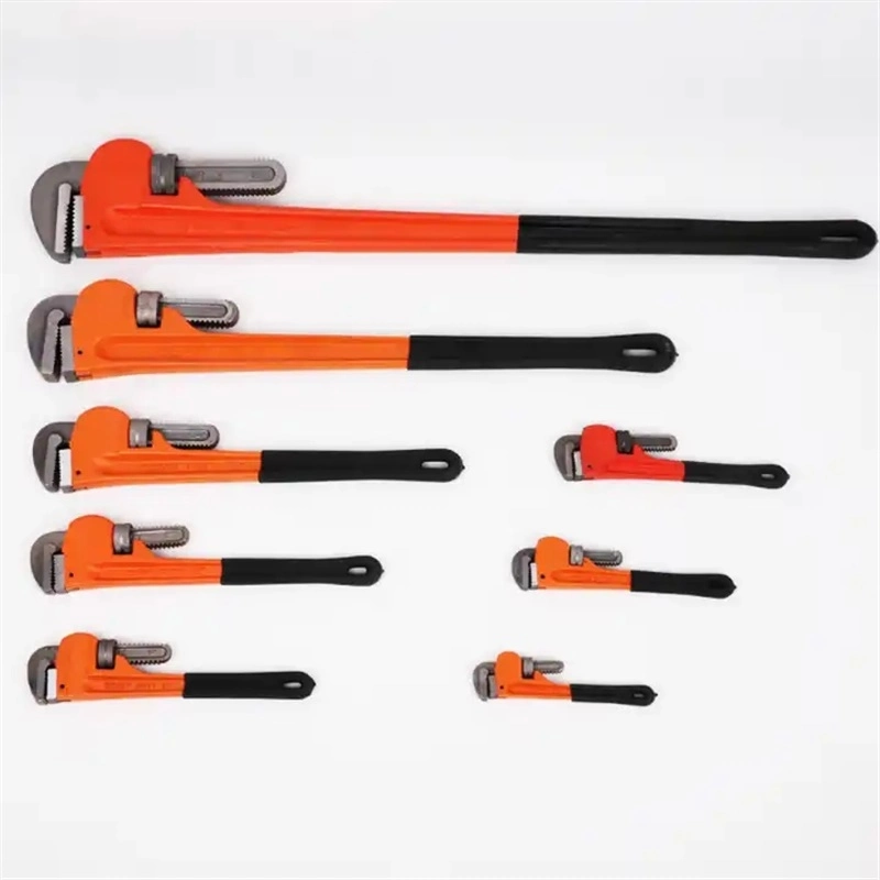 G-02 Construction Hardware Hand Tools Rubber Handle American Type Heavy Duty Pipe Wrench Adjustable Qingdao Wrench Hand Tool