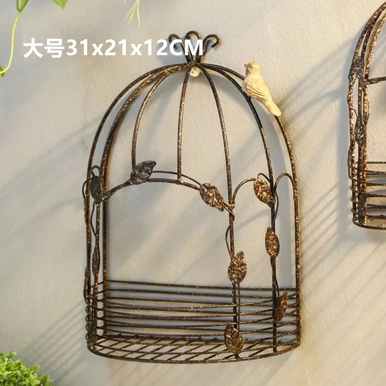 Home Decor Bird Cage Ironwork Hanging Wall Adornment TV Background Piece Flower Basket Table Personality Creation