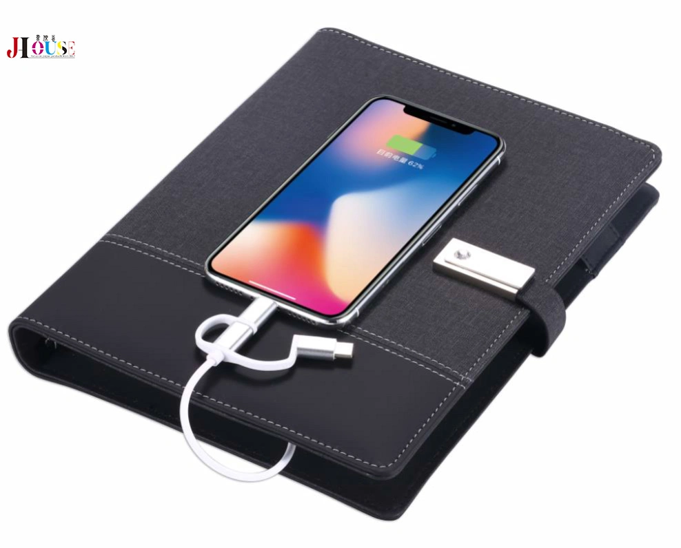 A5 Size Rechargeable Powerbank PU Notebook with a 16GB USB Wireless Charging 8000mAh Power Bank Capacity for Business Stationery Supply Custom Logo Welcome