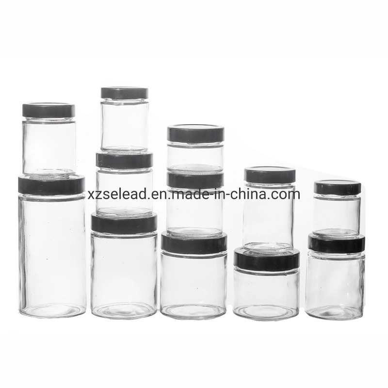 1oz 6oz 8oz 9oz 16oz Clear Straight Sided Ergo Glass Honey Jar Jam Glass Bottle Jar with Silver Gold Screw Metal Cap