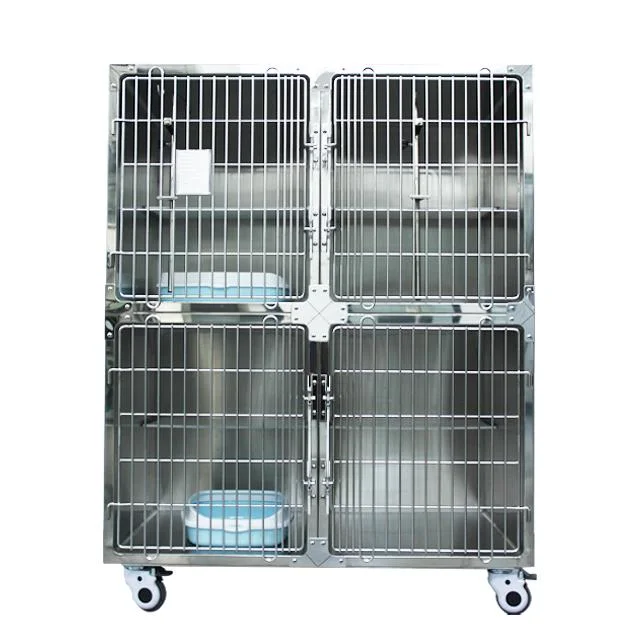 Cage de vente à chaud en acier inoxydable Pet cat cat Cages de reproduction à usage vétérinaire avec 4 unités