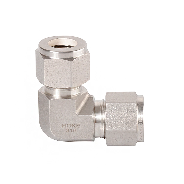 SS316 Stainless Steel 3/8 Inch Double Ferrules Tube Compression 90 Degree Union Elbow 7500psi