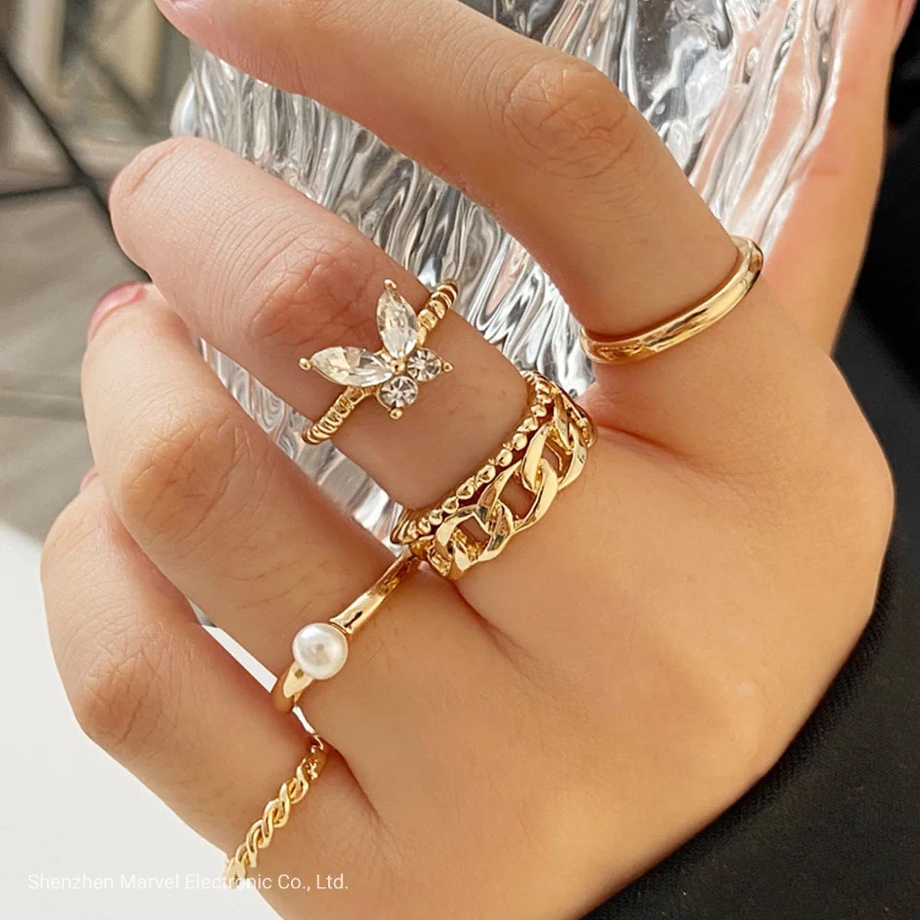 Women Fashion Accessories Bohemian Gold Chain Rings Set Fashion Jewellery