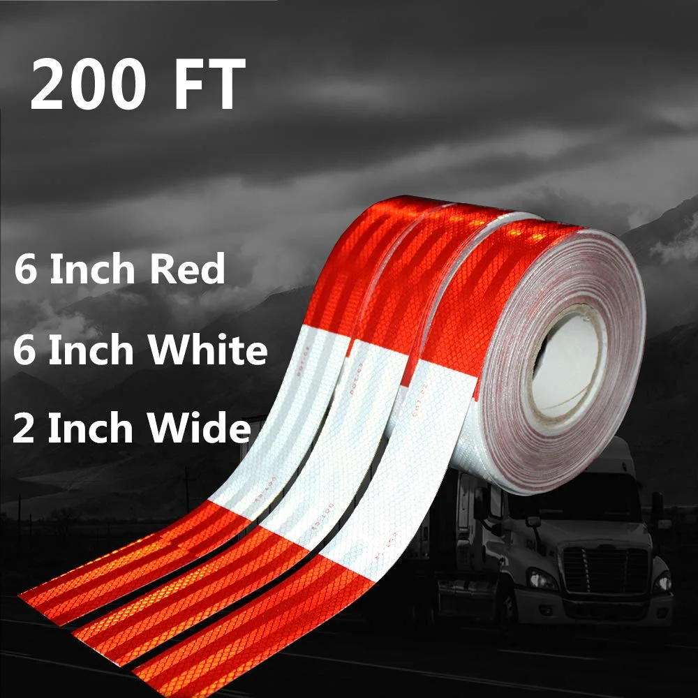 Reflective Safety Tape DOT-C2 Waterproof Red and White Adhesive Conspicuity Tape for Trailer, Outdoor, Cars, Trucks