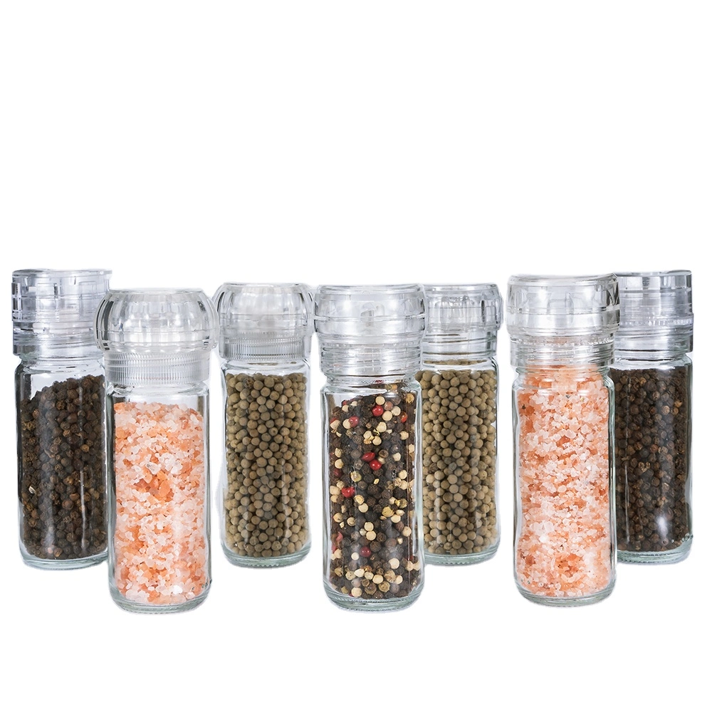 Kitchen 90ml 100ml Spice Packing Glass Container Plastic Cap Spice Mill Bottle Salt Pepper Grinder