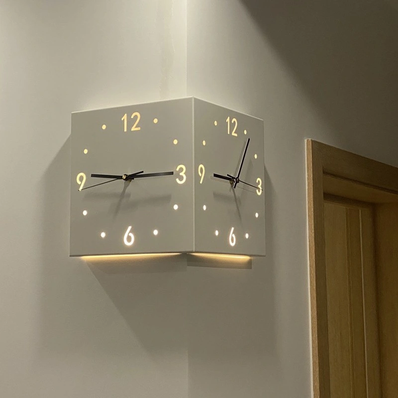 Ins Wind Corner Clock Double-Sided Living Room Creative Simple Wall Clock