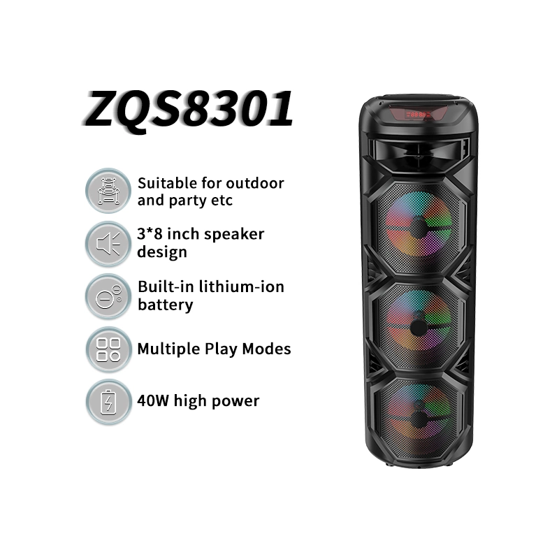 Zqs8301 High Power Three 8 Inch Wireless LED Light Party Bluetooth Speaker