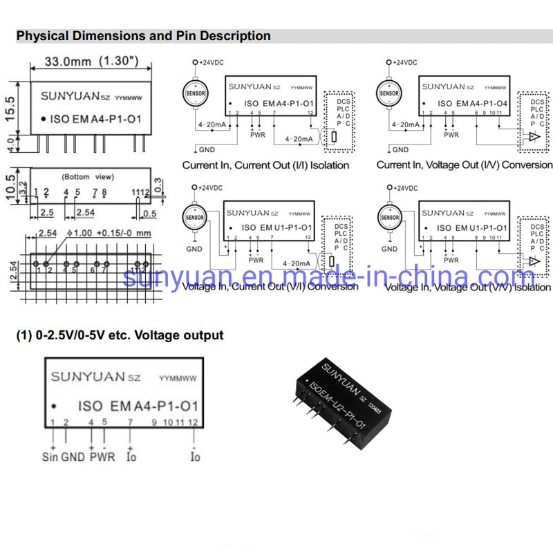 Small Size Isolated 4-20mA Output DC Current Monitoring Sensor Voltage Transmitter