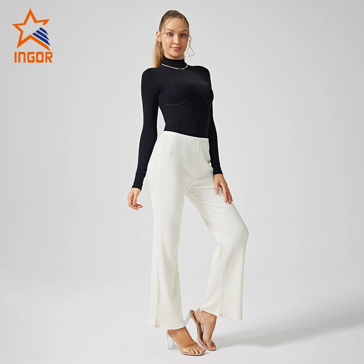 Ingor Sportswear Workout Clothes Manufacturer Custom Women Long Sleeve T Shirt & Jogger Pants Sets Casual Apparel