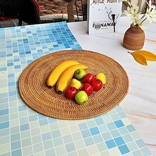 Natural Hand Woven Rattan Placemats for Dining Table, Decorative Heat Resistant Mats for Kitchen Coutertops, Round Diameter 35cm