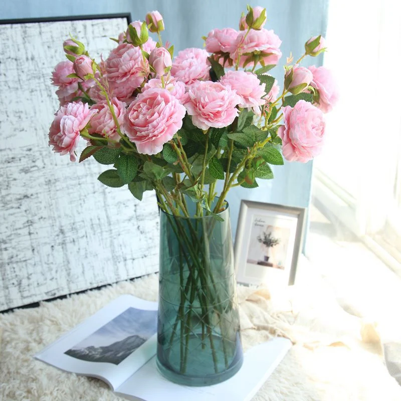 Flores artificiales de seda rosa peonía falsa boda Bouquet de flores pequeñas piezas para el hogar diseño de interiores decoración de boda