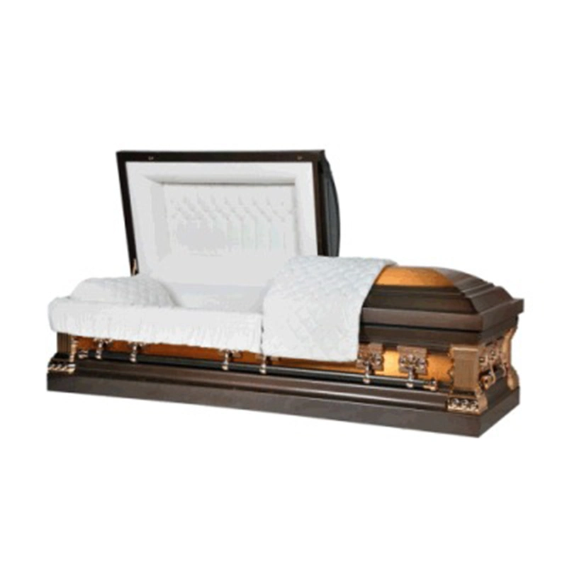 China Manufacture Cherry Wood Fabric Liners Interior Foldable Truck Stretcher Stands White Gold Wooden Vault Cheap Caskets and Coffins