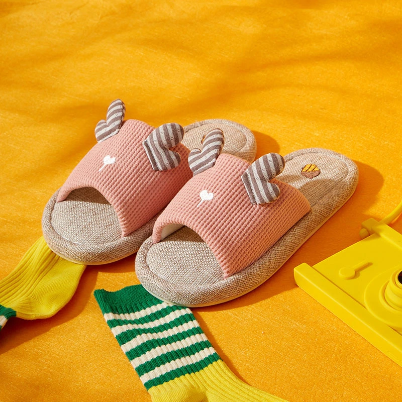 Cute Moose Antlers Children's Home Comfort Linen Slippers