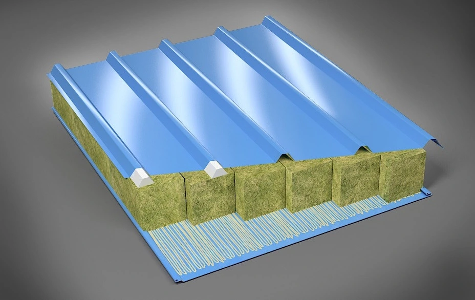 Atelier d'entrepôt logistique Acoustic 50mm/60mm/75mm/mm/100mm en dehors de la mousse EPS/PG/IRP/laine de roche/laine minérale Panneau sandwich