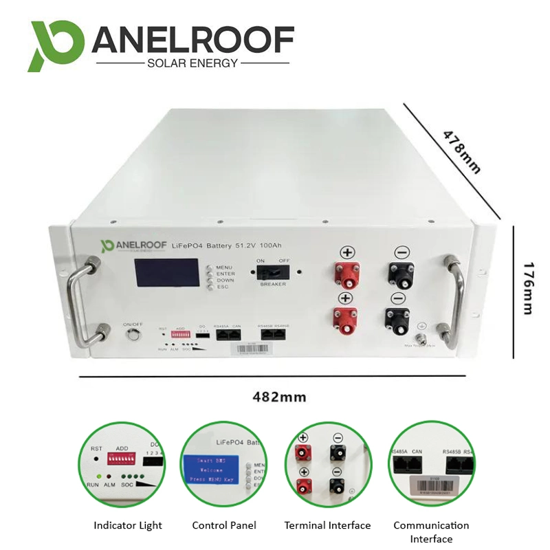 Panelroof hohe Kapazität 5kwh 10kWh 15kwh 48V 51,2V Solar Lithium Batterie mit Rackmontage