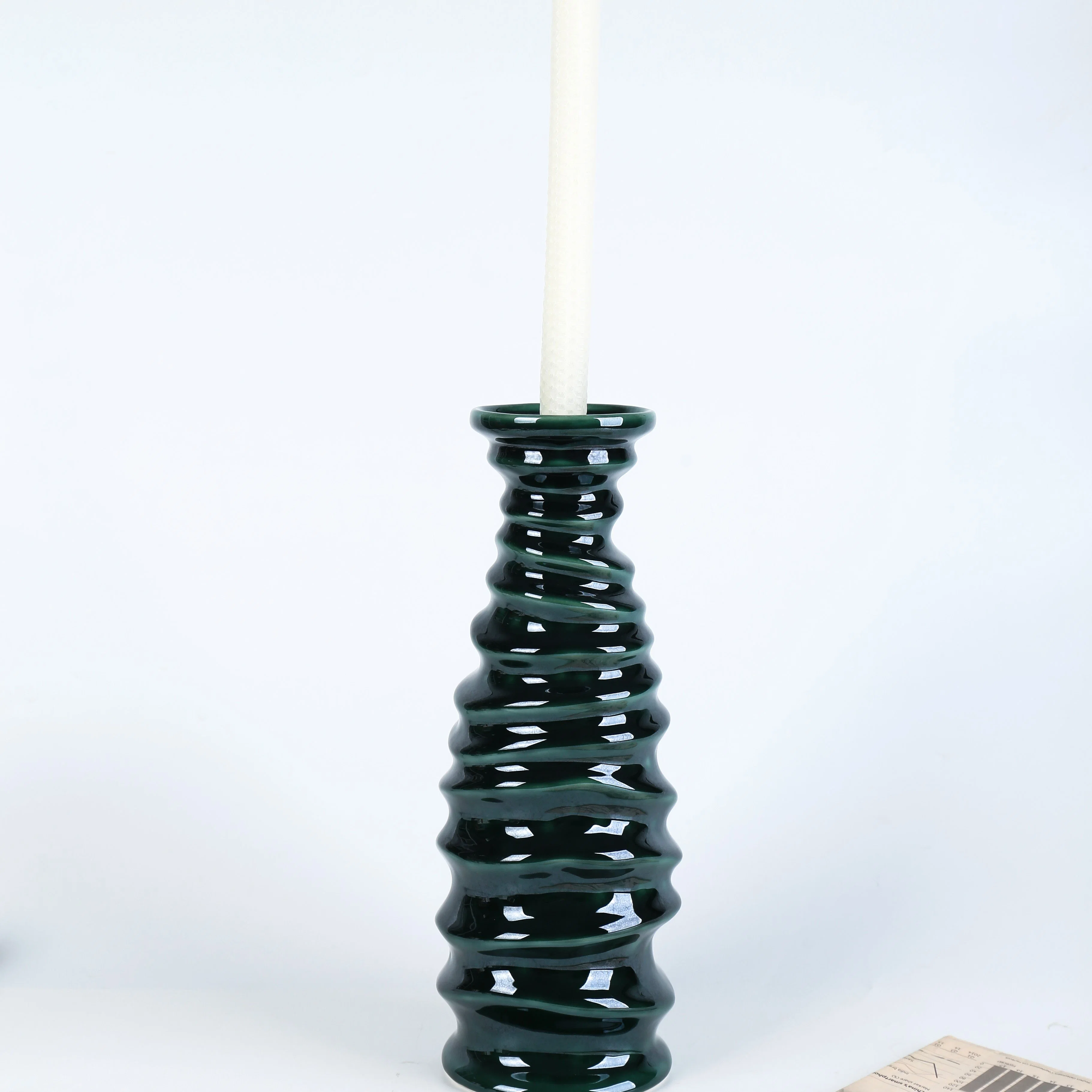 Living Room Dining Green Glazed Candlestick Holder Empty Decorative Ceramic Candle Holder