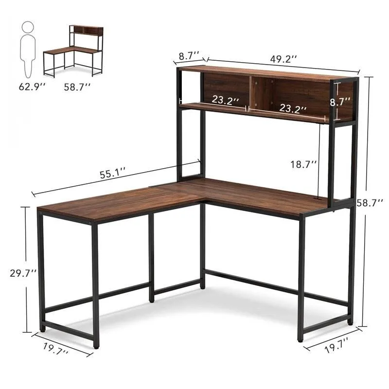 Factory L-Shaped Computer Desks Wooden PC Desks Metal Frame Office Table