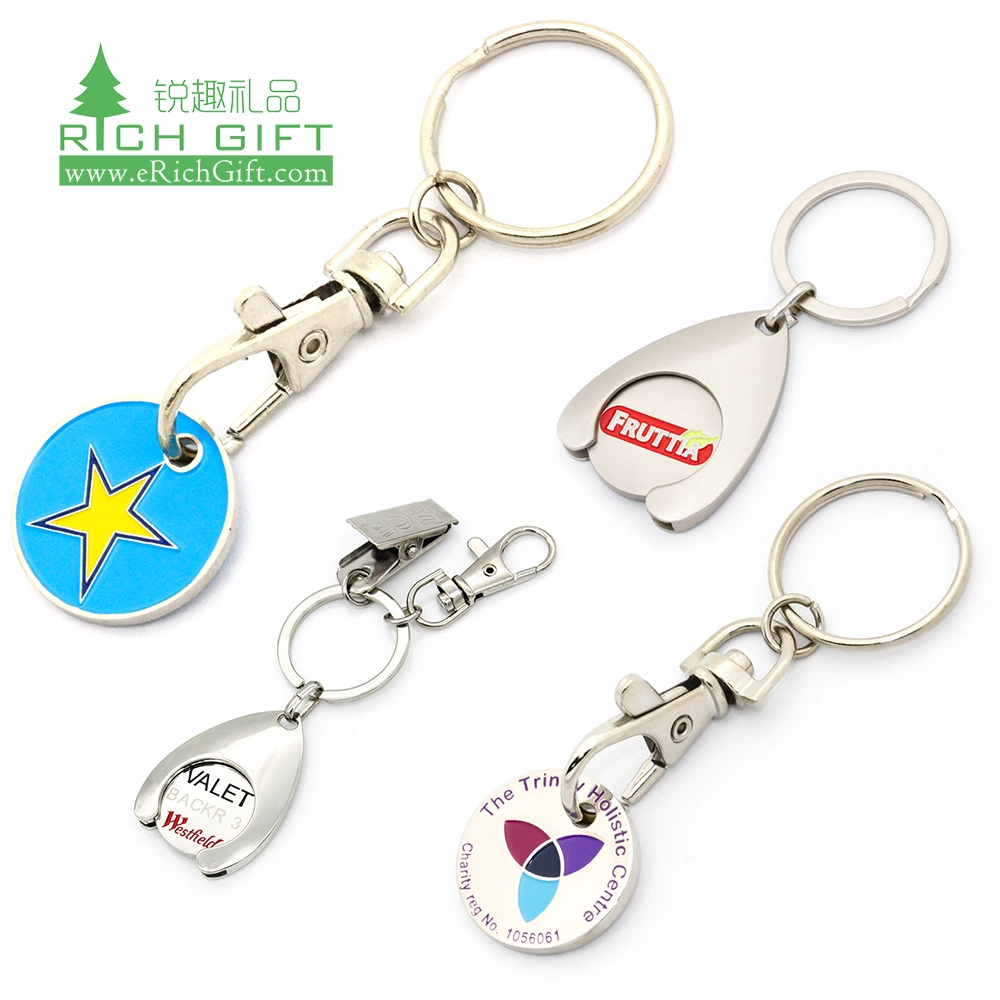 Cheap Custom Token Coin Sublimation Metal Keyring Plastic New Design Game Lock Shopping Cart Coin Blank Supermarket Car Wash Key Chain Canadian Trolley Coin