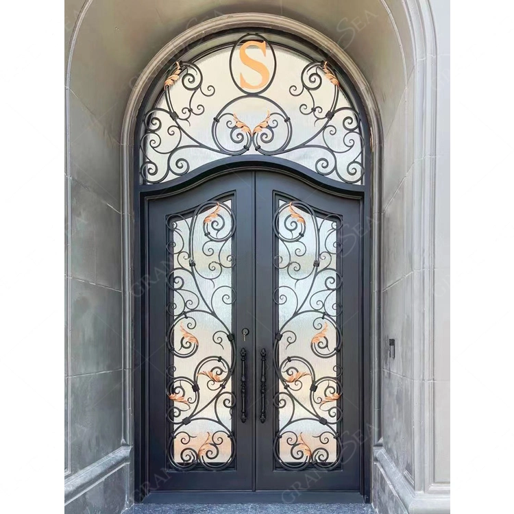 Best Price Luxury Other Exterior Doors Front Entrance Wrought Iron Security Double Door Designs for Houses