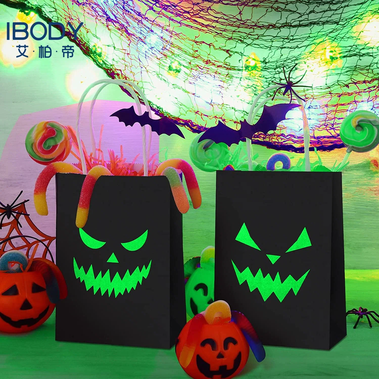 Traiter les sacs d'halloween lueur dans l'obscurité Trick or Treat bonbons Sacs de collation