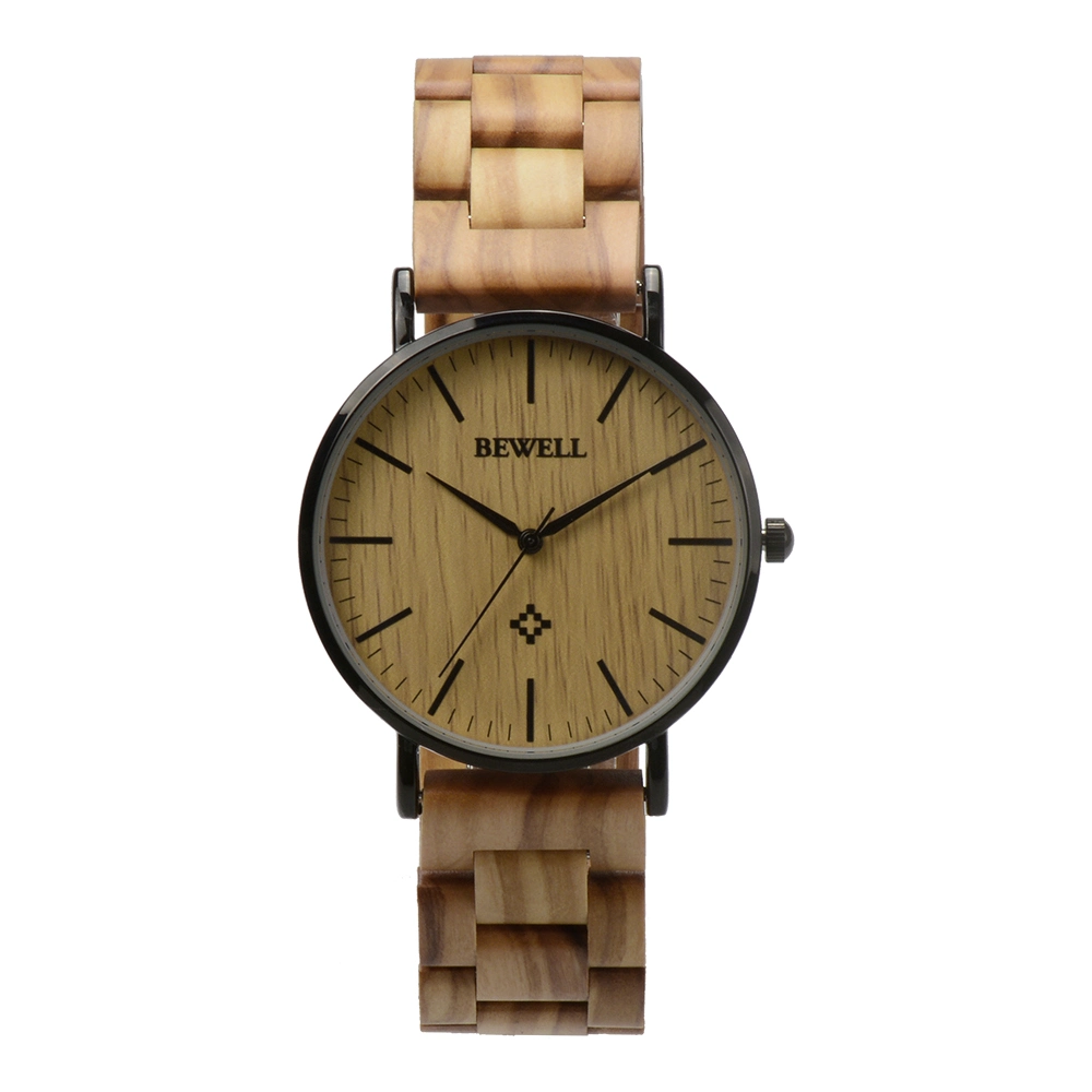 Shenzhen Watches Supplier Bewell Wooden Watch Luxury Mens Watch Custom Logo Steel and Wooden Clocks