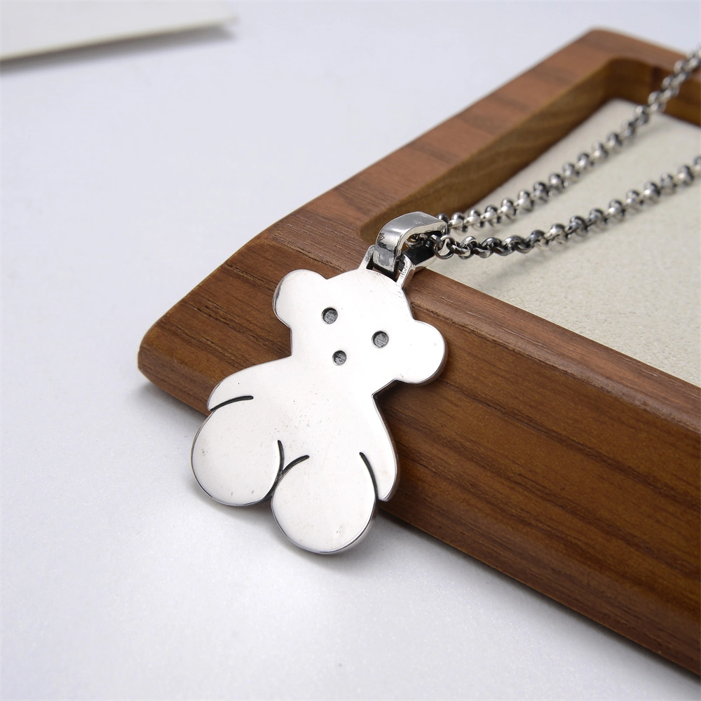 Glossy Bear Nameplate 925 Sterling Silver Necklace